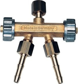 GCE Doppelabzweigventil für Brenngas in Gold aus Messing G3/8L - Bild 1