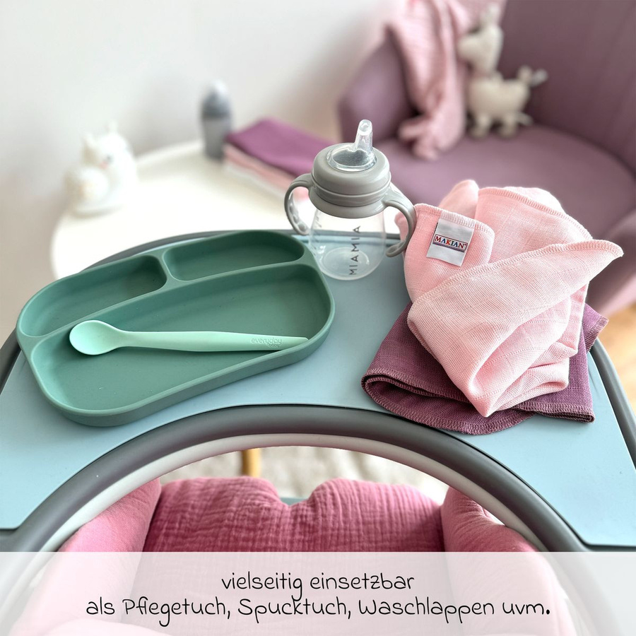 Makian Mulltuch Spucktuch Pflegetuch 4er Pack aus Baumwolle in Lila und Puder, B/B/B: 30 x 30 cm - Bild 3