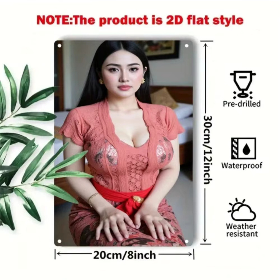 HELLOYOUNG Thai-Wanddekoration aus Metall mit orientalischem Frauenporträt in Rot und Gold - Bild 3