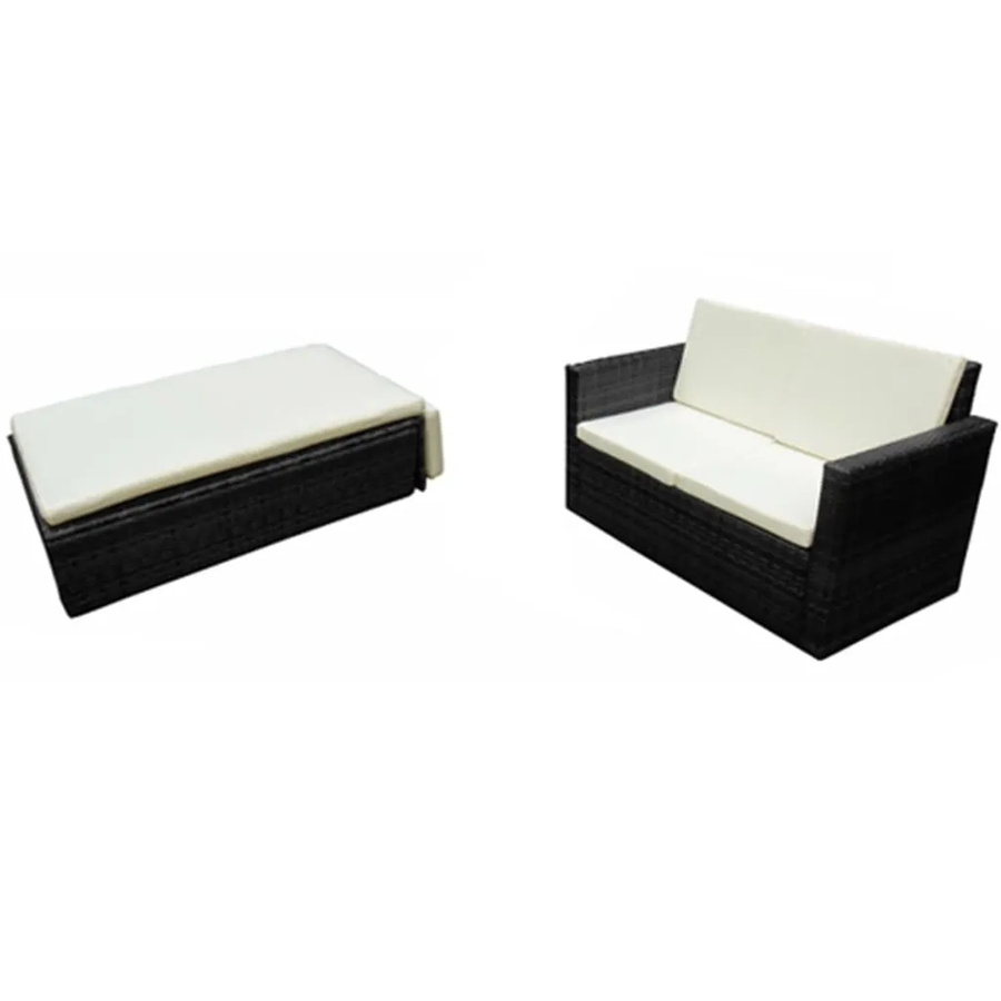 vidaXL 2-tlg Garten-Lounge-Set Modell 5 aus Poly Rattan in Schwarz mit 2-Sitzer-Sofa, Hocker und Sitzpolstern - Bild 2
