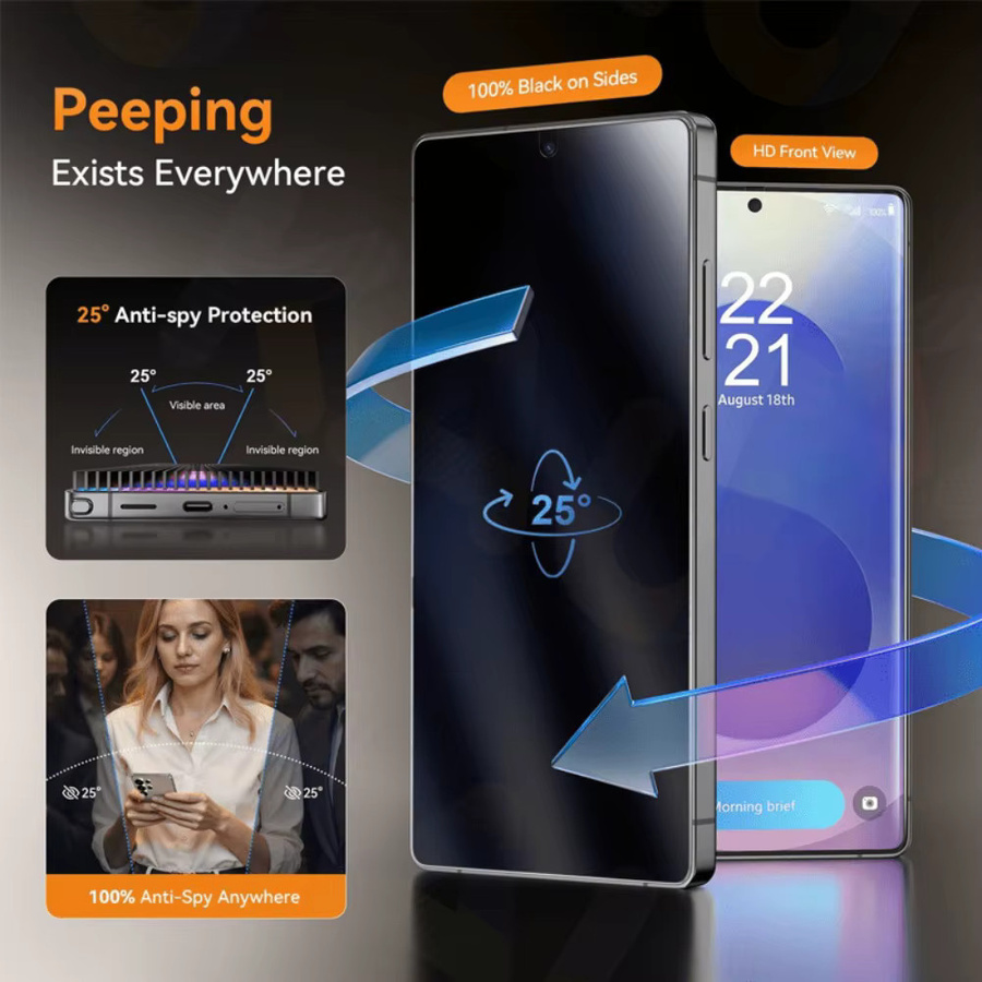 4 Stück DIXSG Anti-Spy Displayschutzfolien aus gehärtetem Glas mit 9H Härtegrad für Samsung Galaxy S25, transparent - Bild 2