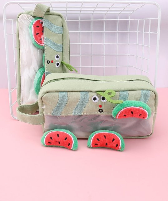 Kawaii Federmäppchen in Fruchtform als Großraum-Federtasche mit Reißverschluss, Grün, Textil - Bild 1