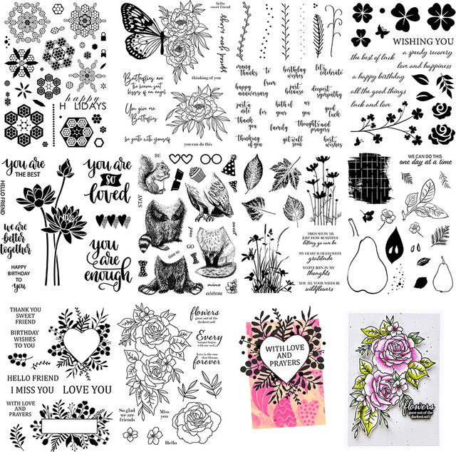 Transparente Gummistempel mit Blumen und Wildtieren für deine DIY-Grußkarten - Bild 1