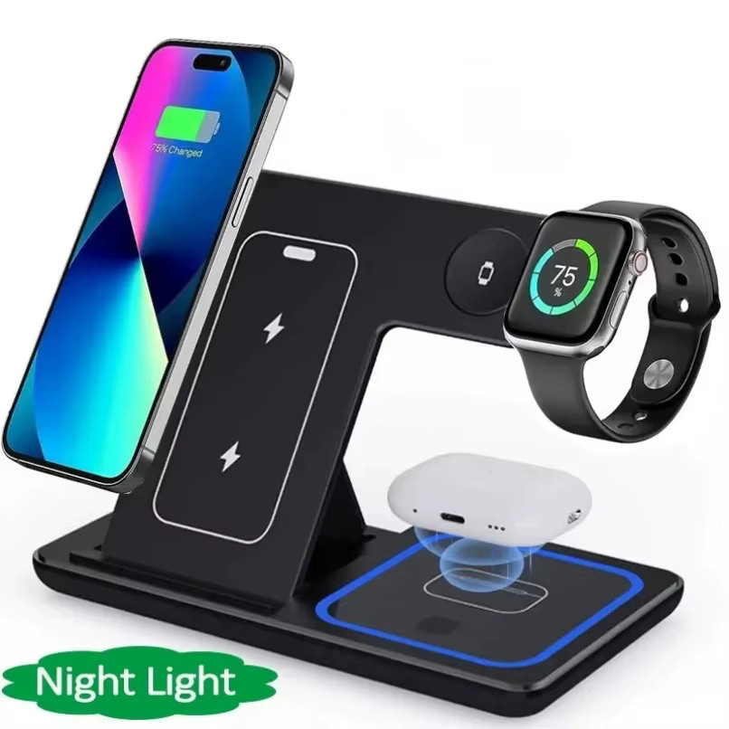 VIKEFON 3-in-1 Faltbare LED Kabellose Ladestation für iPhone, Apple Watch und AirPods Pro - Bild 1