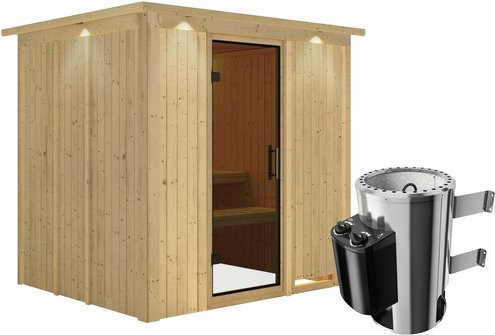 Karibu Sauna Olai aus Fichtenholz in Beige für 3 Personen inklusive 3,6 kW Saunaofen mit integrierter Steuerung, B/T/H: 184 x 202 x 210 cm - Bild 1