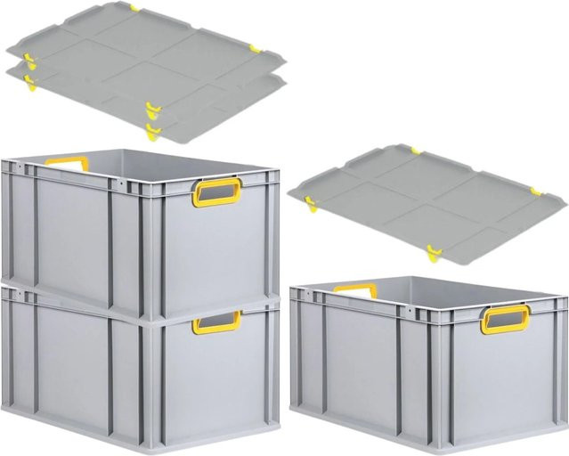 PROREGAL Spar Set 3x Eurobox Nextgen Color mit Auflagedeckel und Schiebeschnappverschlüssen in Gelb, H x B x T: 32 x 40 x 60 cm - Bild 1