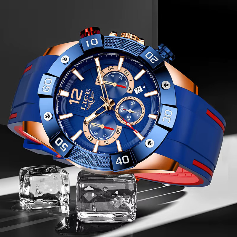 LIGE Chronograph, Quarz, Silikon, Blau, Herren - Bild 2