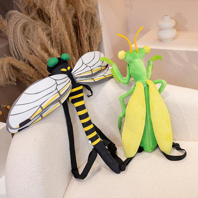 Wucifang Bags Cartoon-Insekten-Plüschrucksack, Libelle Gottesanbeterer, Stofftier, Bunt / Mehrfarbig - Bild 1
