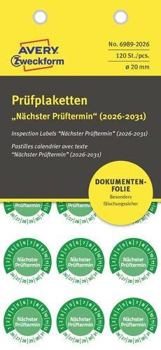 Avery Zweckform Prüfplakette 6989-2026 Grün, selbstklebende Kunststoff-Markierungsfolie, Durchmesser: 20 mm, 120 Stück - Bild 1