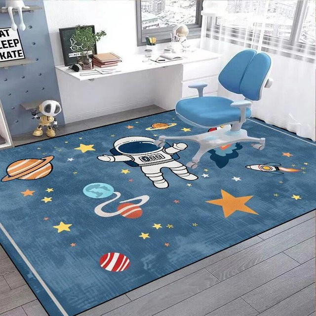 Karpetti Weltraum Astronaut Cartoon Teppich für Kinderzimmer und Wohnzimmer, blau, B/T: 200 x 230 cm, rutschfest und waschbar - Bild 1