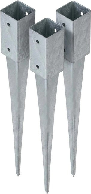 HOLLMAX 3er Set Einschlaghülse Bodenhülse für Vierkantpfosten, Silber verzinkt, 71 mm - Bild 1