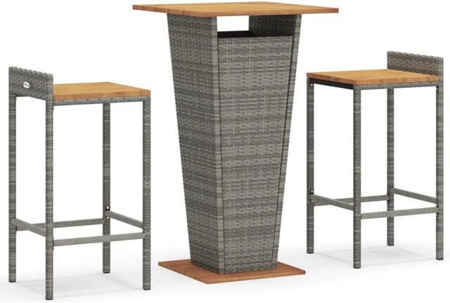 vidaXL 3-tlg Gartenbar-Set Modell 2 aus grauem Poly Rattan und geöltem Akazienholz für Garten und Terrasse - Bild 1