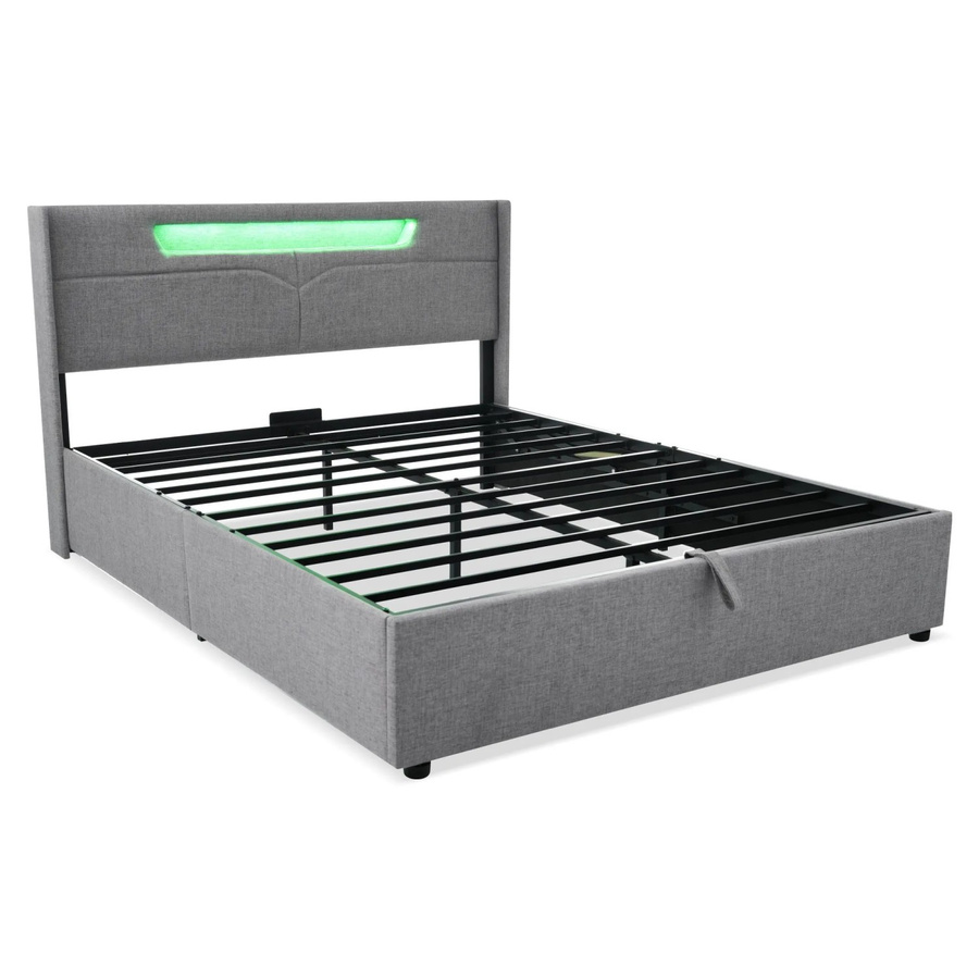 Merax Polsterbett in Grau mit LED-Unterbettbeleuchtung und USB-C Ladestation, B/T: 160 x 200 cm - Bild 2