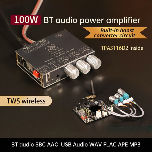 Gaqqee XY-T1001P TWS Bluetooth Digitaler Audio-Verstärker Mono 100W TPA3116D2 Soundverstärker AMP-Modul mit App-Steuerung in Schwarz - Bild 1