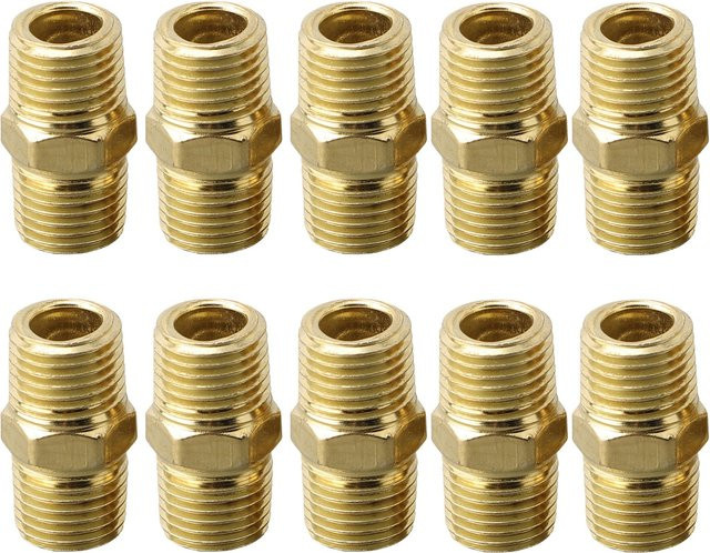 LeeandHan Messing Rohr Hex Nippel Fitting Schnellkuppler Adapter Set, 10 Stück, 1/4 Zoll BSP Stecker auf Außengewinde für Wasser, Öl und Luft - Bild 1