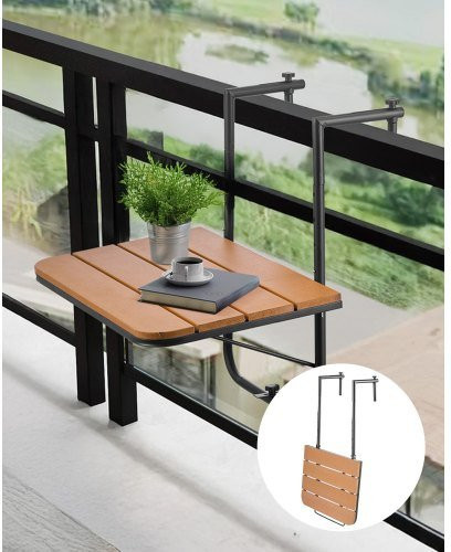 VEVOR Balkontisch klappbar mit Edelstahlhalterung und HIPS-Tischplatte, 4-stufig verstellbarer Balkonhängetisch für Geländer, B/T: 59,5 x 40,0 cm - Bild 1