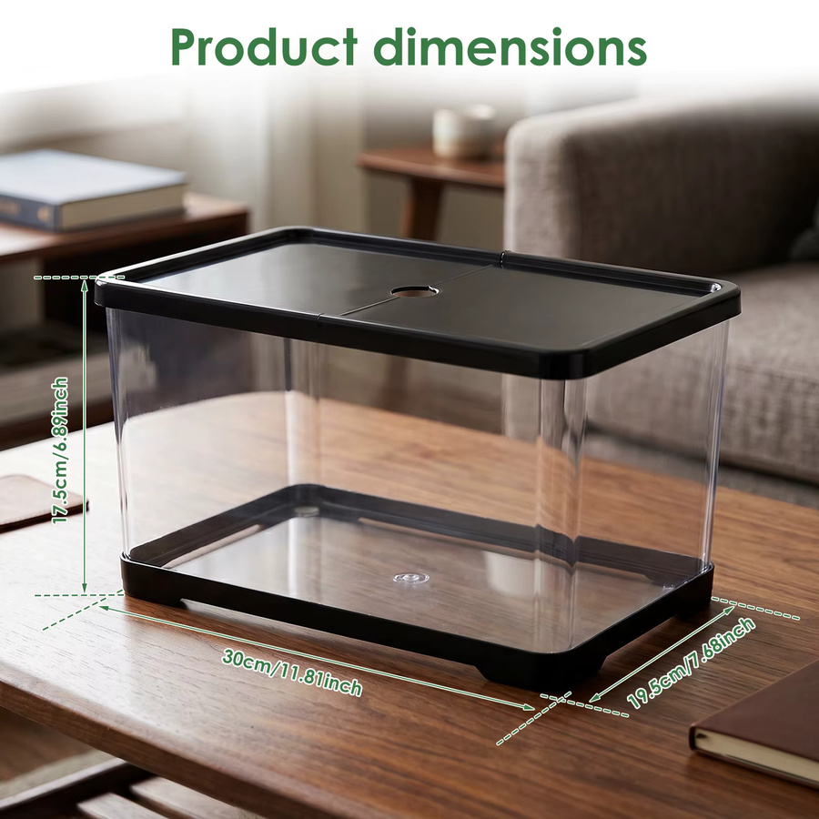 Willstar Transparentes Glas-Fischbecken mit Abdeckung, rechteckiges Desktop-Aquarium in Schwarz für Büro und Heimdekoration - Bild 6