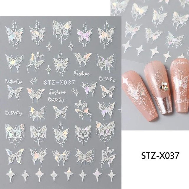 OTRESS Nail Art Aufkleber, Metallic Black Butterfly, 3D Charms, Unisex - Bild 1