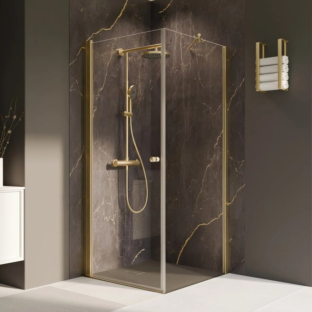 Breuer Drehtür Elana 2.0 mit Seitenwand aus Klarglas in Gold, B/T/H: 100 x 200 cm, Anschlag L - Bild 1
