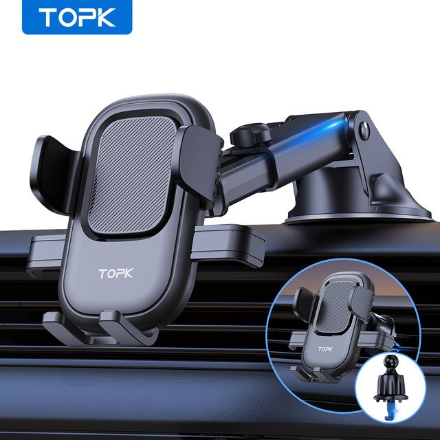 TOPK Autotelefonhalterung in Schwarz mit Saugnapf für Armaturenbrett oder Windschutzscheibe und Entlüftung als Freisprecheinrichtung für iPhone 15 14 13 Pro Max - Bild 1