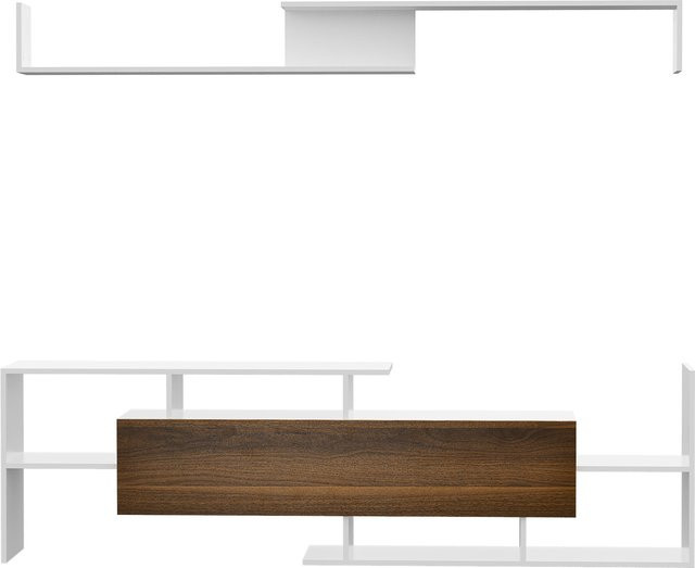 HOMCOM TV-Möbelset mit TV-Ständer und Wandregal im modernen Stil, Weiß und Braun, Breite: 153,6 cm - Bild 1