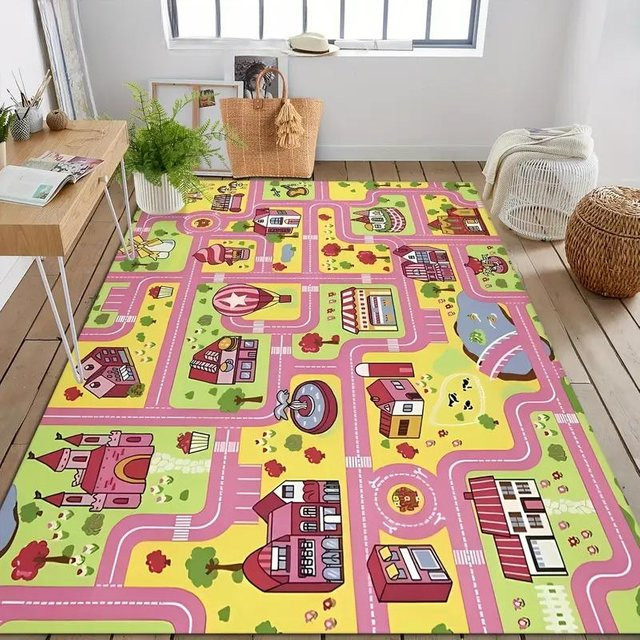 Rosa Stadtteppich mit Kinder-Motiv von Lodestar, waschbar und rutschfest, B/T: 40 x 60 cm - Bild 1