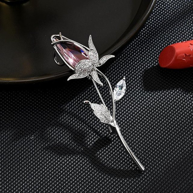 YIRAN Brosche Tulpenblume, Zirkon, Damen, black - Bild 1