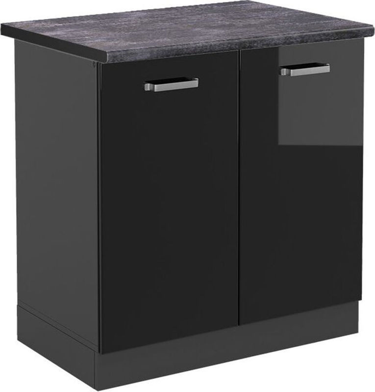 Vicco Spülenunterschrank R-Line in Schwarz Hochglanz und Anthrazit mit Drehtüren, B: 80 cm, H: 81,6 cm, T: 60 cm - Bild 1