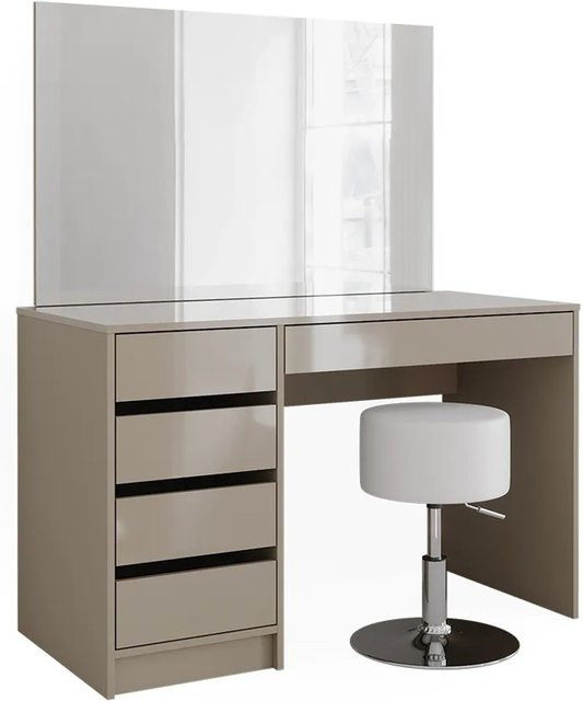Vicco Schminktisch Sherry Greige Hochglanz mit Spiegel, Hocker und 5 Schubladen, B: 120 cm, H: 75 cm - Bild 2