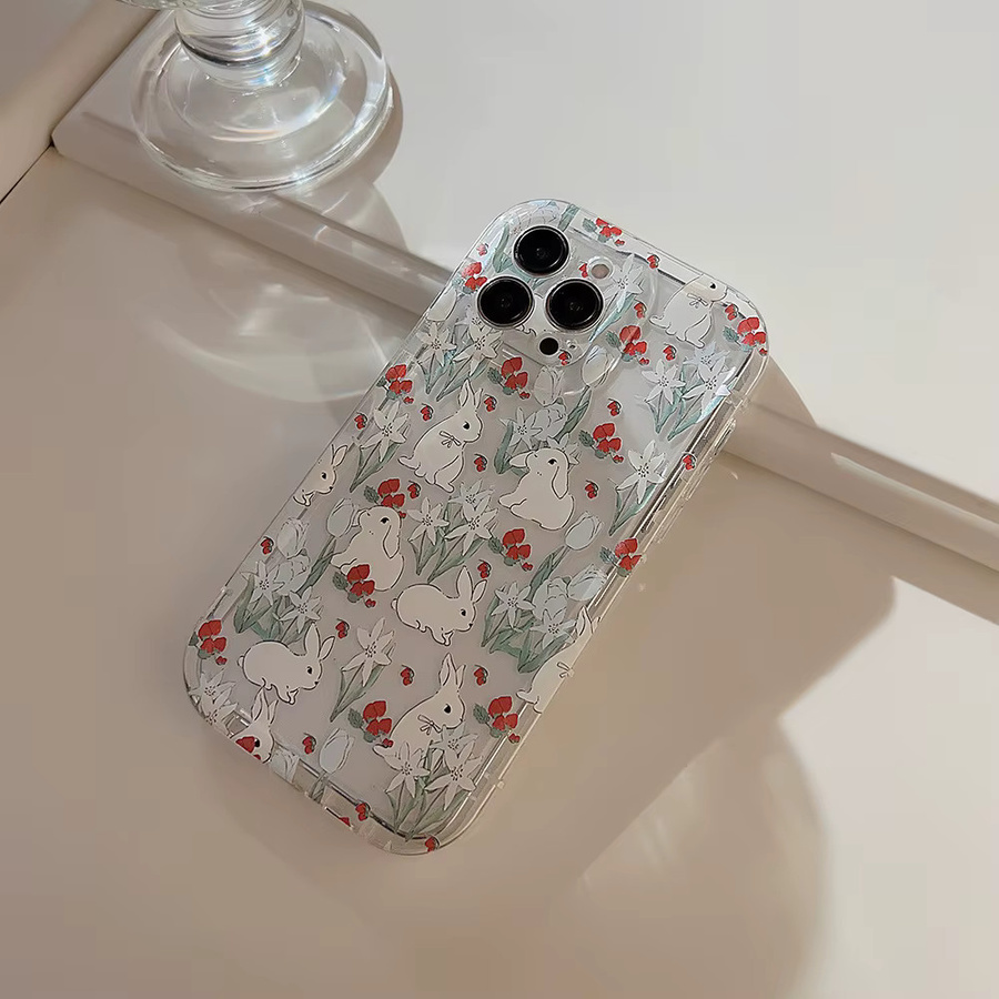 MUQGEW Handyhülle mit Cartoon-Häschen-Blumen Design für iPhone 11 bis 16 Pro Max, transparent und stoßfest - Bild 2