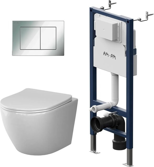 AM.PM Wand-WC Set mit Vorwandelement und Drückerplatte in Weiß, Rimless-Technologie und Unterputz-Spülkasten, Modell IIS90251.XB1701 - Bild 1