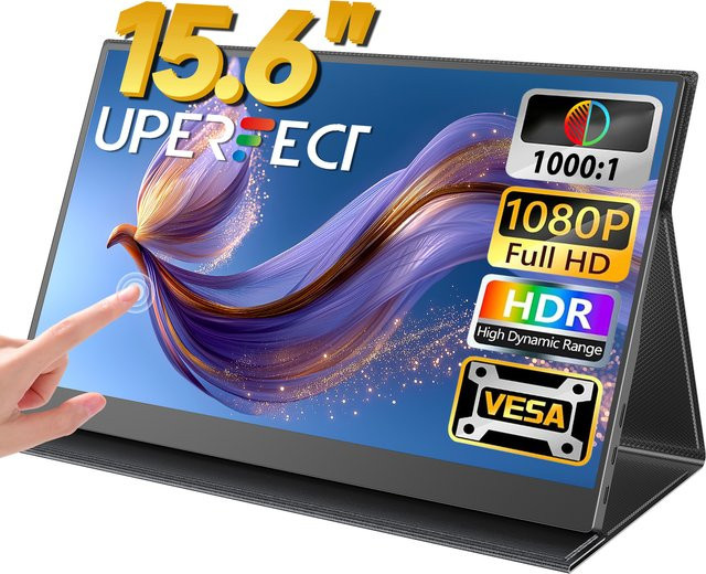 UPERFECT Tragbarer Monitor 15,6 Zoll Full HD IPS Touchscreen Schwarz mit HDMI und USB-C - Bild 1