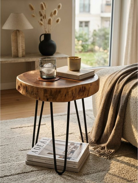 Beistelltisch BAGLI von KADIMA DESIGN aus Massivholz Akazie in Braun, quadratisch, B/T/H: 35 x 35 x 45 cm - Bild 1