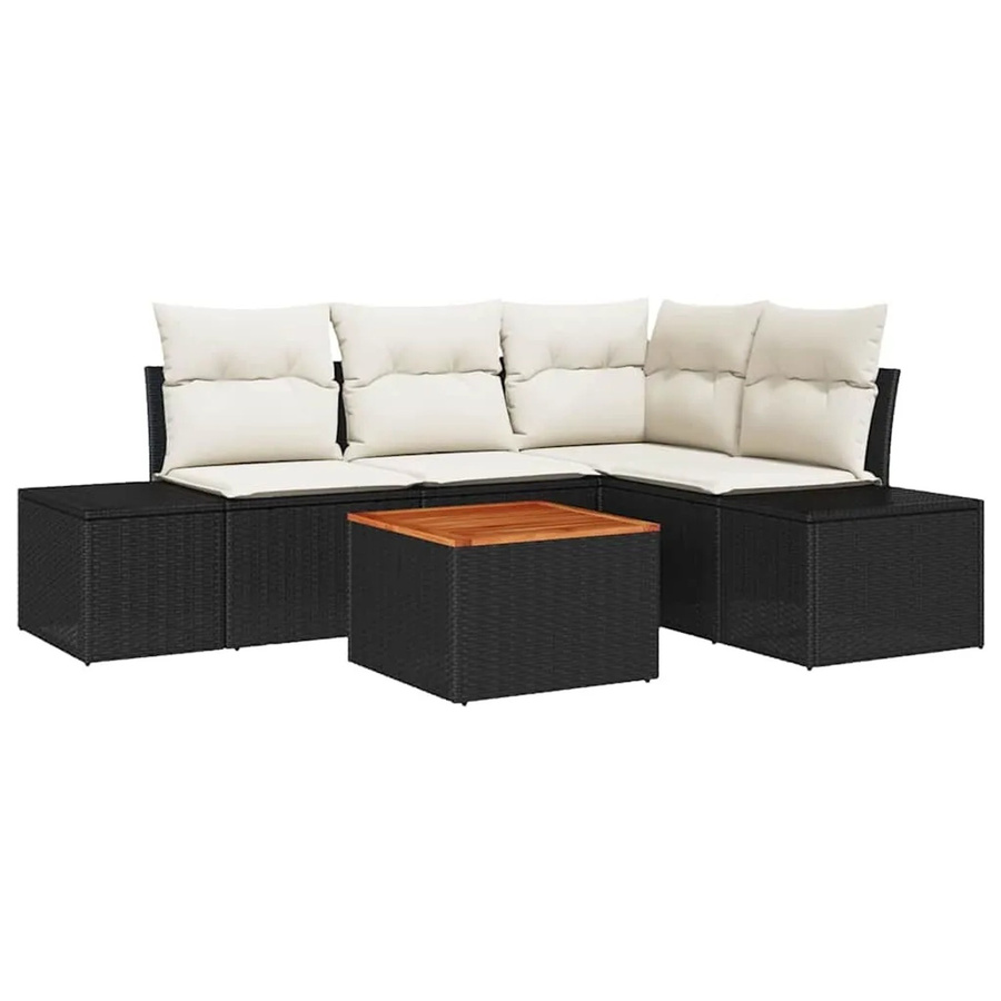 vidaXL Garten-Sofa-Set 5-teilig aus Polyrattan in Schwarz-Weiß mit L-Form und Stauraum - Bild 2
