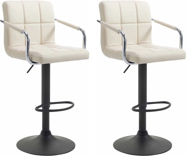 DELUKE 2er Set Barhocker MINOR in Creme und Schwarz, höhenverstellbare Barstühle aus Kunstleder mit Lehne und 360 Grad Drehbarkeit, B/T/H: 54 x 46 x 91 cm - Bild 1