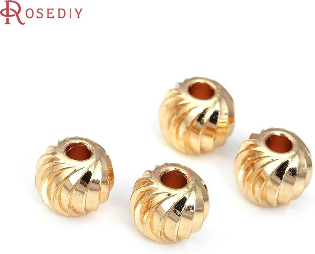 Rosediy Halsketten Armbänder Spacer Perlen, 18K Gold Farbe, Messing, Runde Kugel - Bild 1