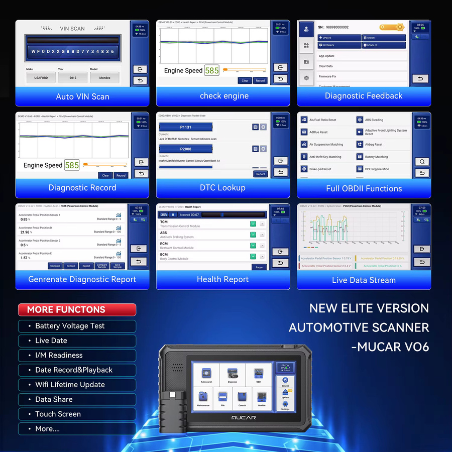 MUCAR VO6 OBD2-Scanner Auto-Diagnosegerät mit 28 Reset-Funktionen und Vollsystem-Diagnose in Schwarz - Bild 5