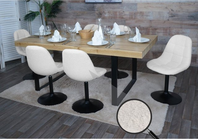 6er-Set MCW Esszimmerstühle A60 Drehstühle mit Bouclé-Stoff in Beige und Stahlgestell - Bild 1