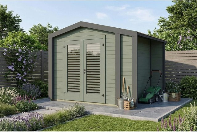 Weka Holz-Gartenhaus Killarney mit Satteldach in Grau-Grün lasiert, B/T/H: 311 x 263 x 241 cm - Bild 1