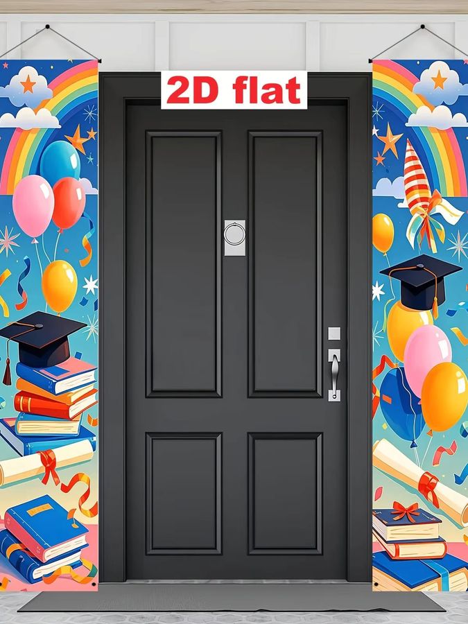 VIKAMA Abschlussbanner zur Partytürdekoration mit Ballon, Feuerwerk und Regenbogen-Design in Multicolor - Bild 6