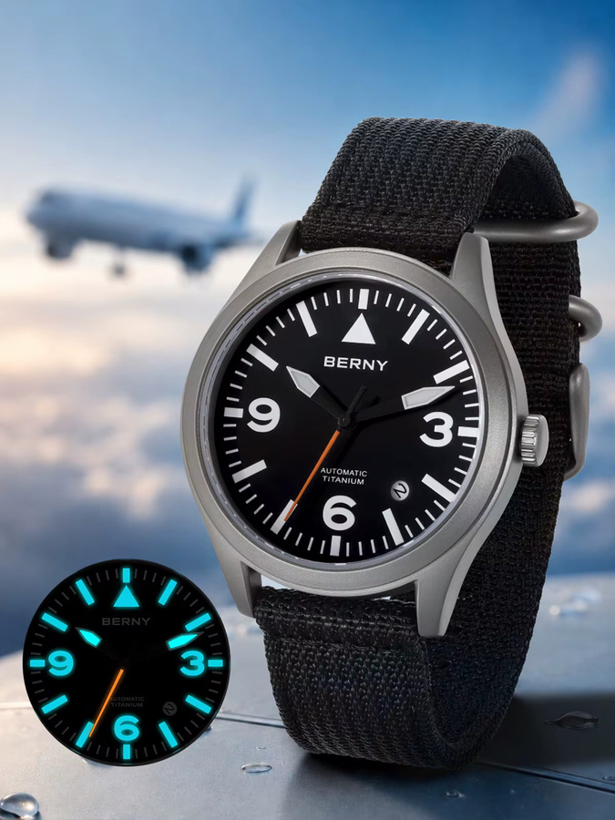 BERNY Armbanduhr Automatik, Titan, Saphirglas, 10 ATM, Herren, Schwarz - Bild 1