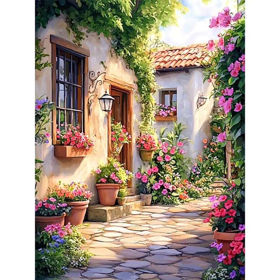 EverShine DIY-Ölgemälde nach Zahlen für Erwachsene mit Straßenlandschaft und Blumen auf Leinwand, Mehrfarbig - Bild 4