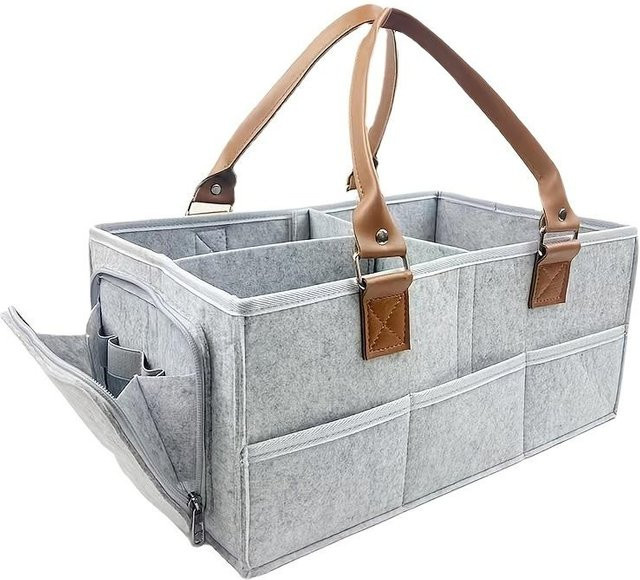 SZwatch Faltbare Aufbewahrungstasche aus Kunstfell in Grau mit mehreren Fächern für Zuhause und Reisen, B/T/H: 38,0 x 25,0 x 18,0 cm - Bild 1