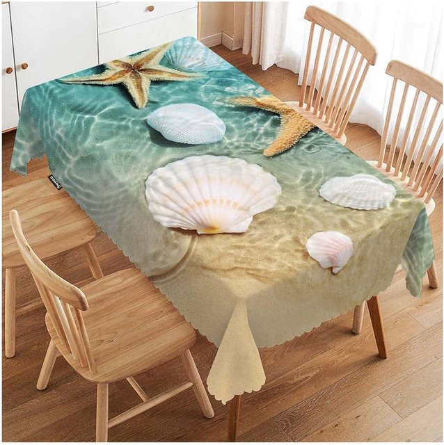 Wasserdichte rechteckige Tischdecke von JMG Household Supplies mit Ozean-Strand-Motiv, B/H: 140 x 300 cm, Mehrfarbig - Bild 1