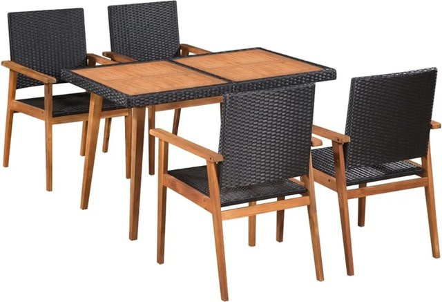 vidaXL 5-teilige Garten-Essgruppe aus Polyrattan in Schwarz und Braun mit Akazienholz-Elementen - Bild 1