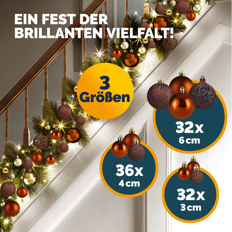 CASARIA Weihnachtskugeln in Braun, 100er Set aus Kunststoff, rund und hängend - Bild 3