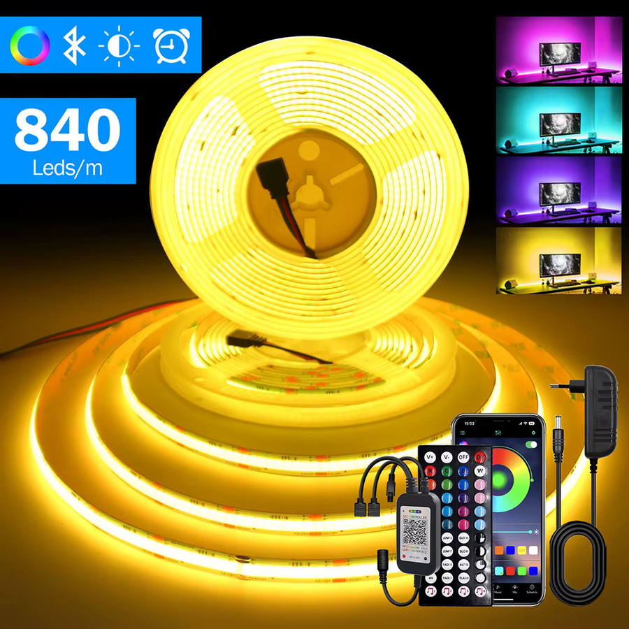 KISUFU RGB COB LED Streifen mit Wifi und Bluetooth, 12V flexibles Lichtband Multicolor mit Fernbedienung und Netzteil - Bild 1