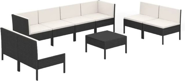 vidaXL 9-tlg. Garten-Lounge-Set in U-Form aus Poly-Rattan und pulverbeschichtetem Stahl mit Auflagen in Schwarz - Bild 1