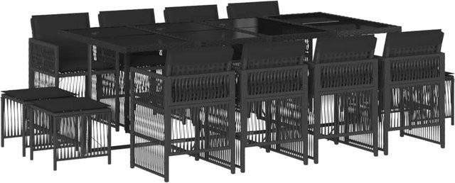 vidaXL 13-teilige Garten-Essgruppe aus Poly Rattan mit Kissen und Hartglas in Schwarz - Bild 1
