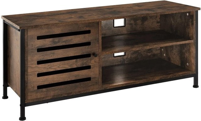 tectake TV-Board Galway Industrial Style in Braun aus Holz und Stahl mit 2 offenen Fächern und Magnettür, B/T/H: 110 x 50,5 x 50,5 cm - Bild 2